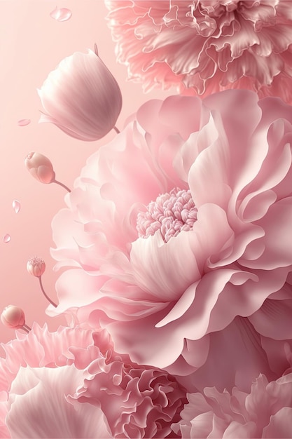 Photo delicate romantic pastel pink background with beautiful flowers abstract wedding backdrop ai generated